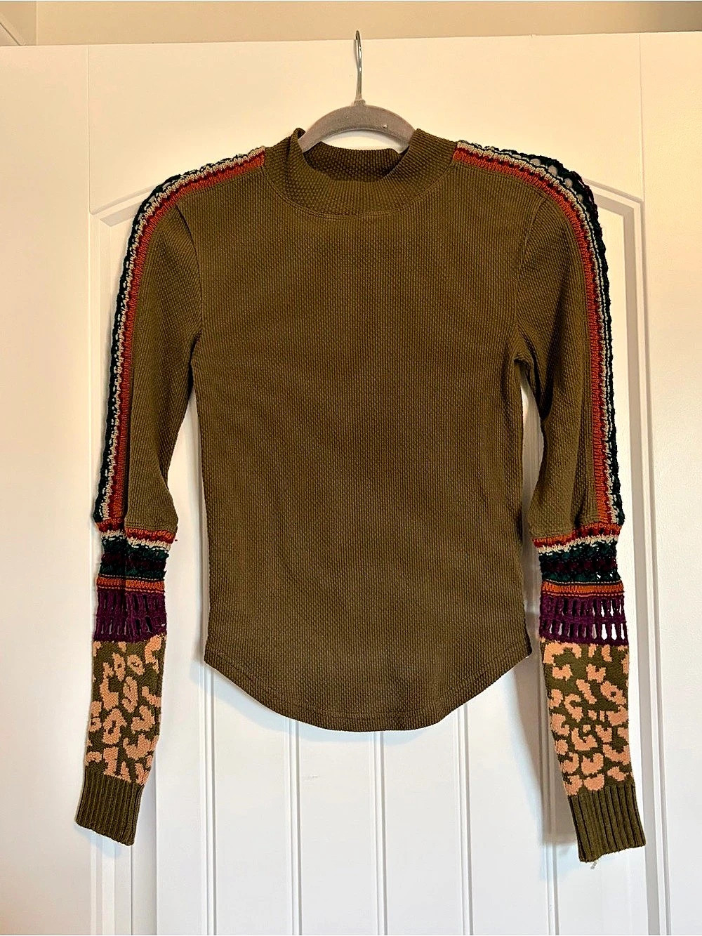 Free People Switch It Up Thermal Top Army Green & Multicolor XS